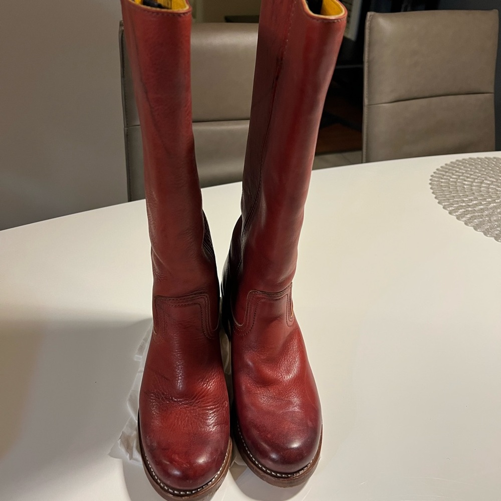 Dark red leather boots